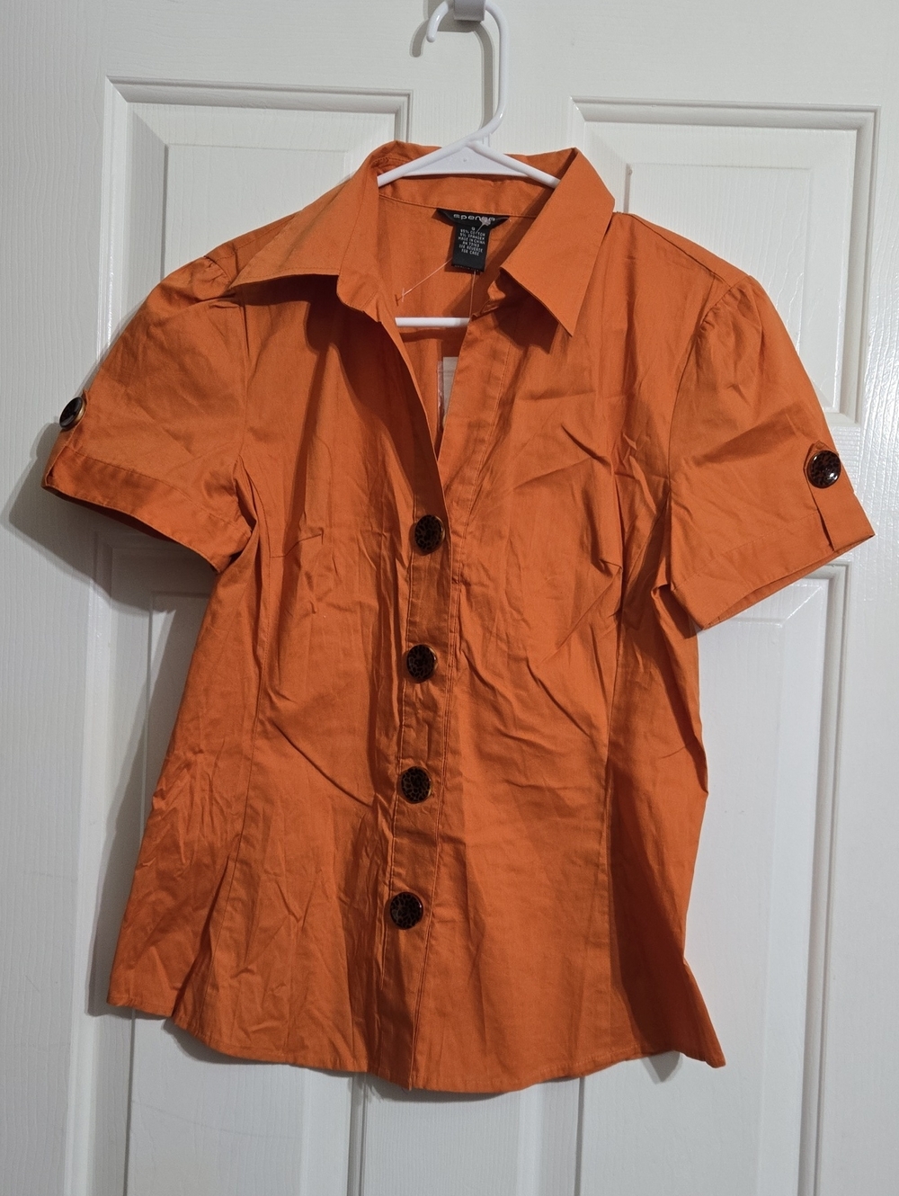 Spense Vibrant Orange Short Sleeve Button Front Blouse